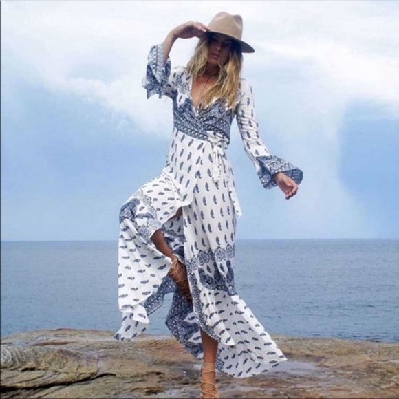 💃🏻Rhea Boho Maxi Dress Wrap Dress white dress - Picture 5 of 9